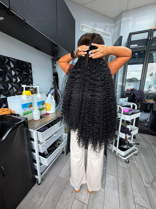 28" Premium Natural Black Curly Human Hair Bulk Extensions