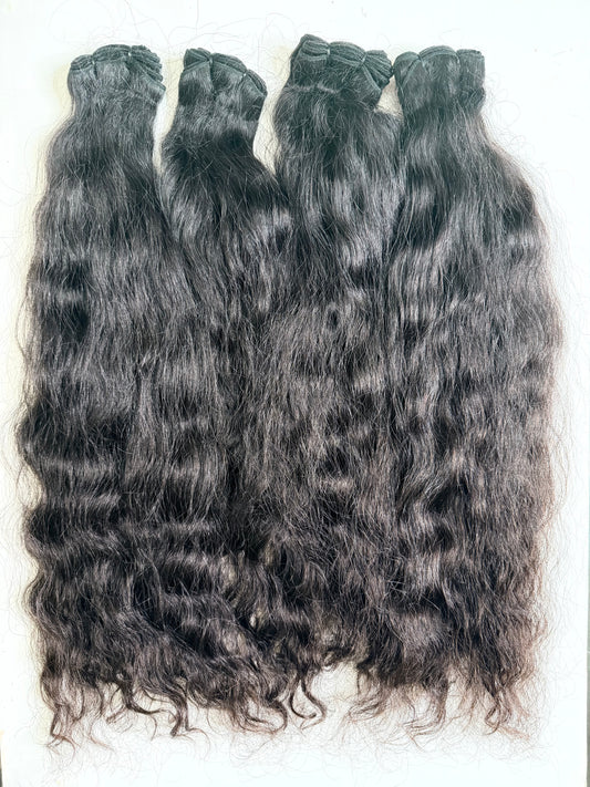 24" Virgin Premium Straight Weft Human Hair Extensions – Natural Off Black (95-100g Bundle)