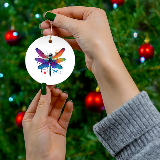 Colorful Dragonfly Ceramic Ornaments – Set of 4 for Holiday Decor