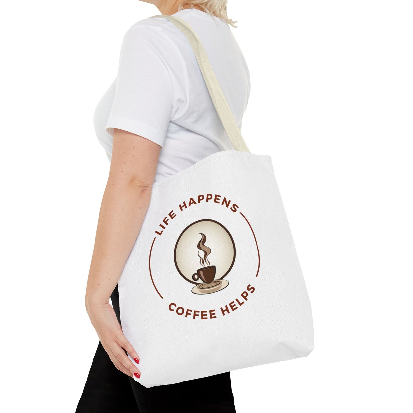 Coffee Lovers Tote Bag - 'Life Happens, Coffee Helps' - Perfect for Everyday Use - Gigi Joyce's Hair Studio