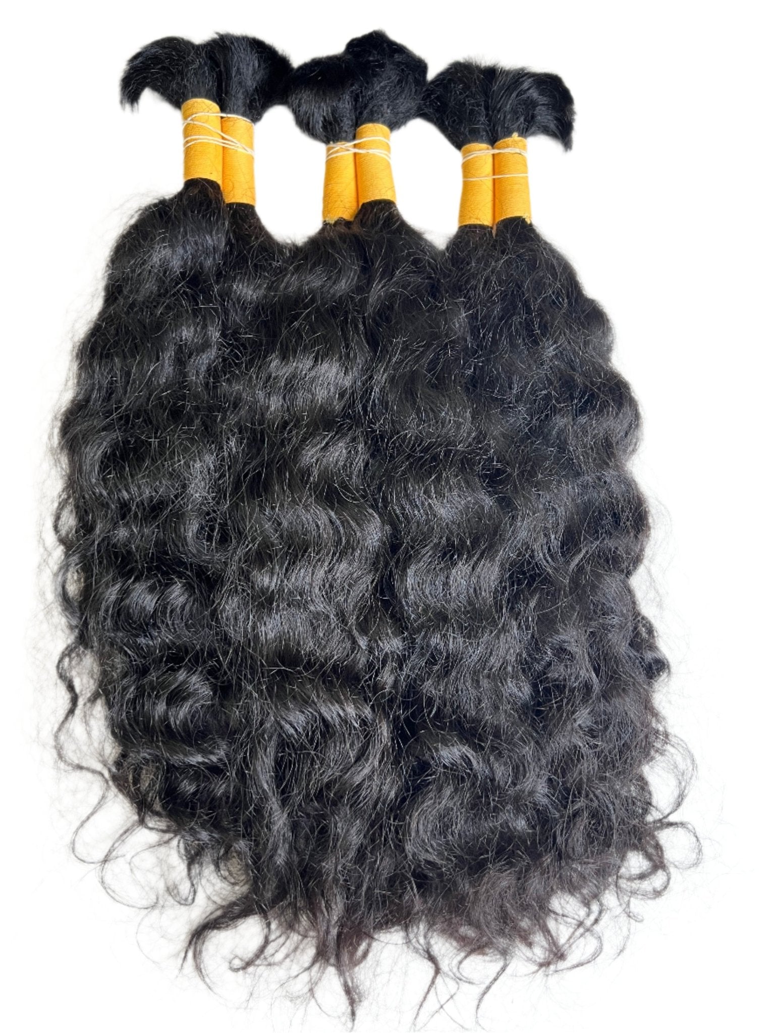 Premium Human Hair Extensions – Natural Curly Bulk Liga Amarilla (Yellow) - Gigi Joyce's Hair Studio